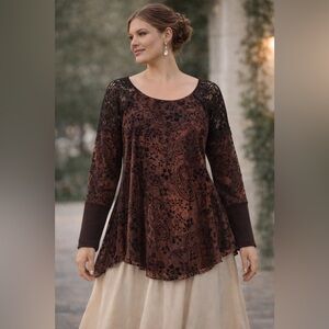 Surrealist USA Boho Burnout Velvet Top Size M